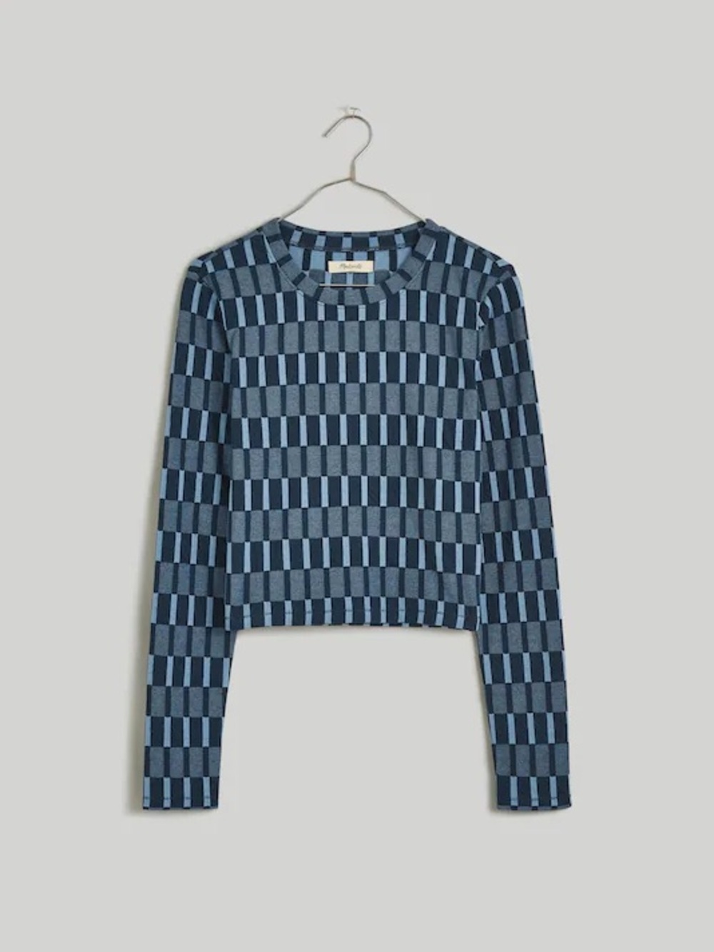 Madewell Blue Checkerboard Cropped Knit Top